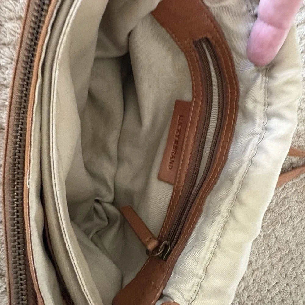 Lucky Brand Patchwork Tan Leather Convertible Crossbody Hippy Boho 90's